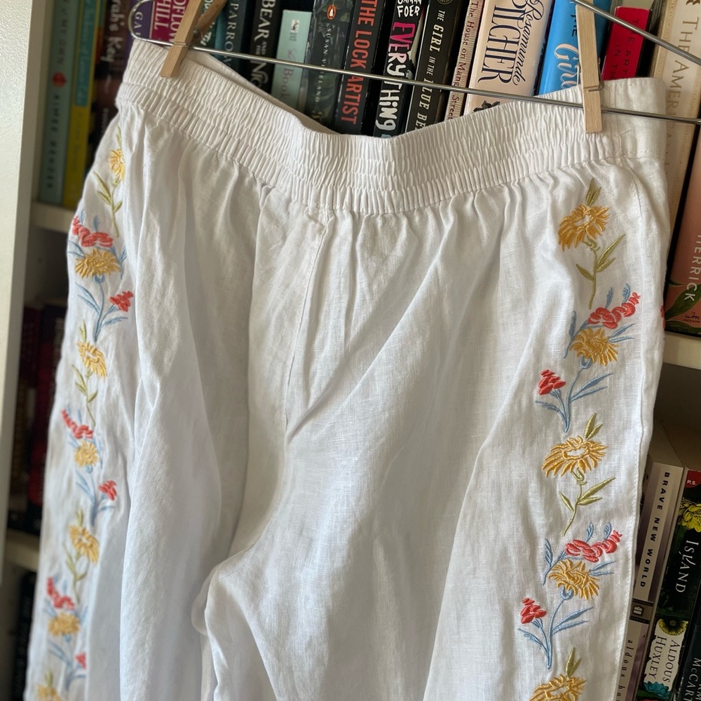 Calypso St. Barth embroidered white 100% linen pants - Picture 6 of 11